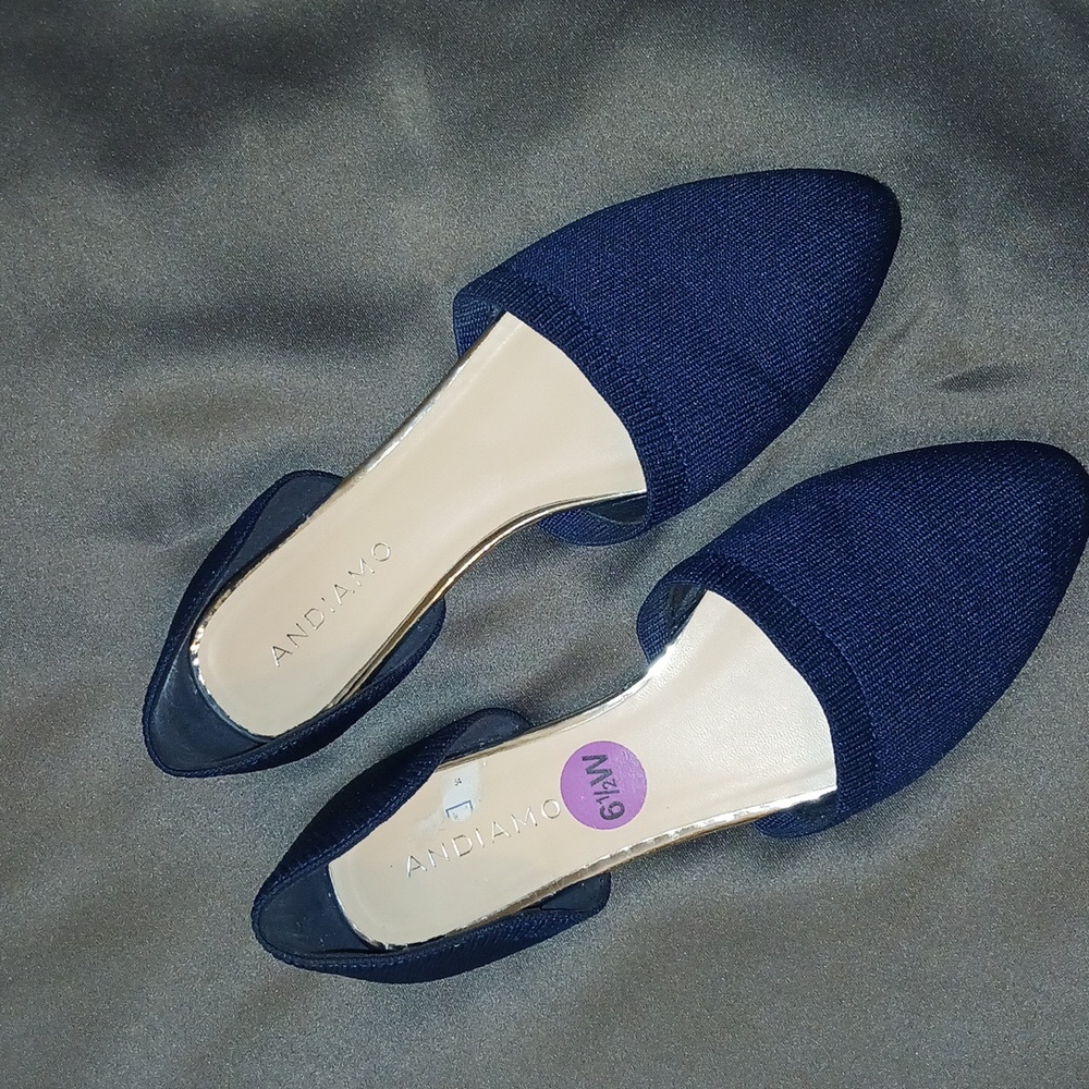 Andiamo Blue Knit Women's Shoe Open Sided Flat (Fits like 7W)